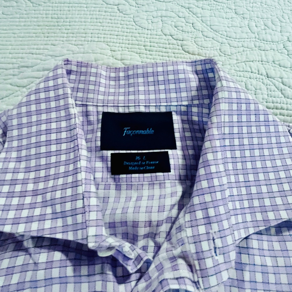 Faconnable Lavender Checkered Button Down Shirt, … - image 2